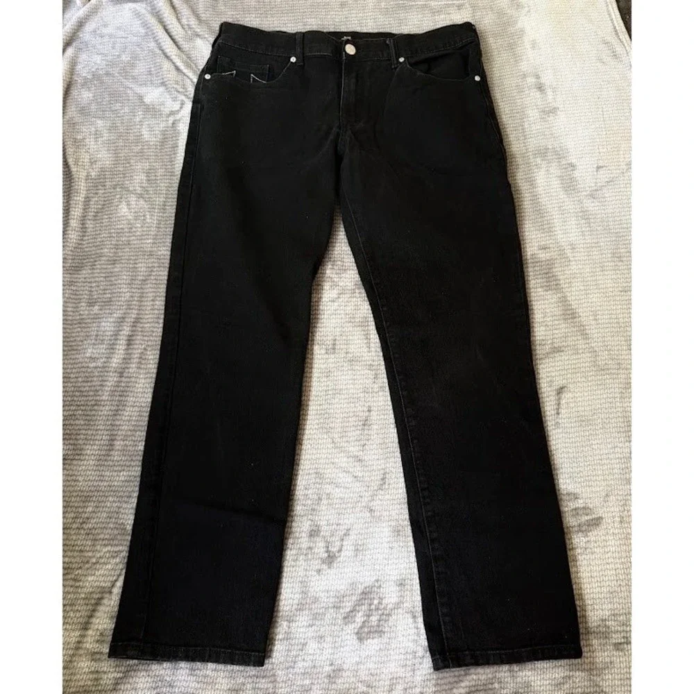 True Religion Men World Tour Straight No Flap Black Jeans Horseshoe Stitch 38X31